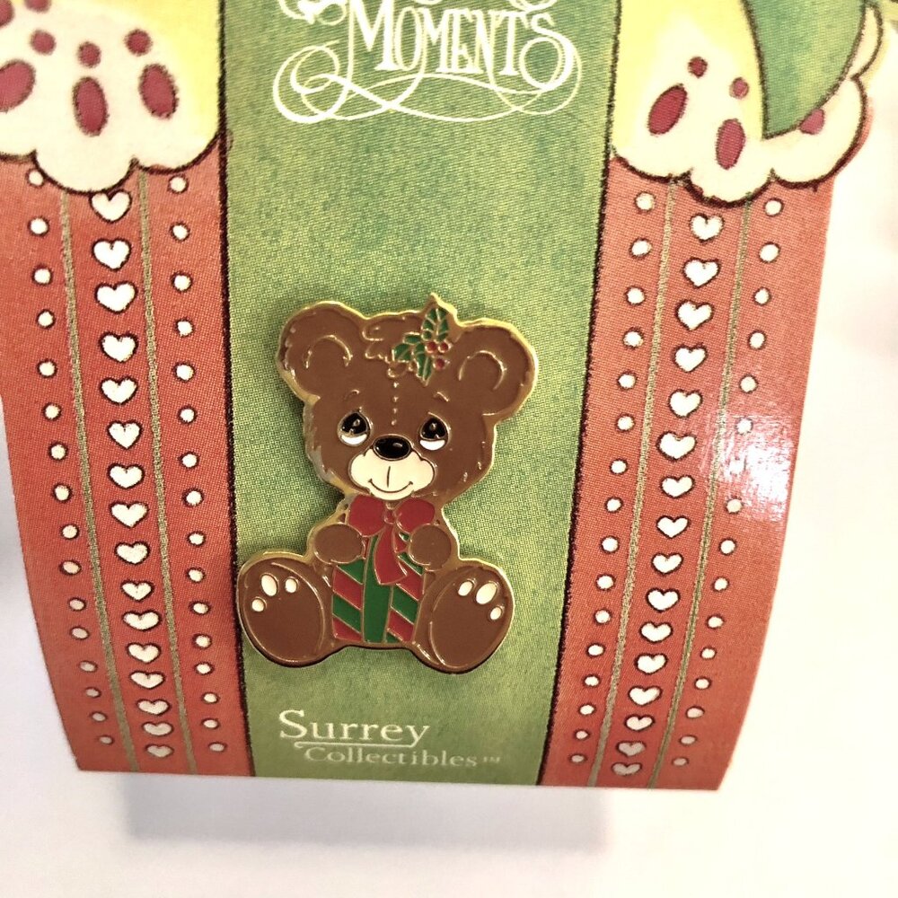 Vintage Precious Moments Pin Rejoice O Earth Christmas Bear Little Angel Set 3 - Picture 3 of 8